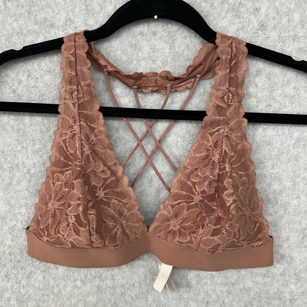 Victorias Secret Brown Lace Strappy Sexy Racerback M Bralette Bra Top Tank
